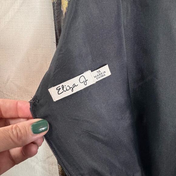 ELIZA J Jaquard Fit & Flare Dress Size 14 Party Floral Metallic Festive Holiday - Picture 5 of 16